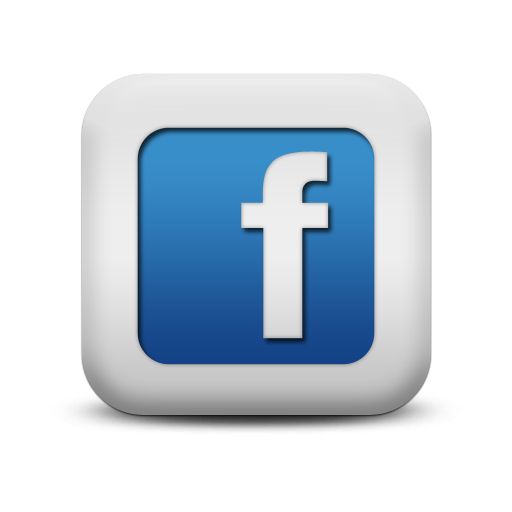 Facebook icon, a blue rounded rectangle with a white f